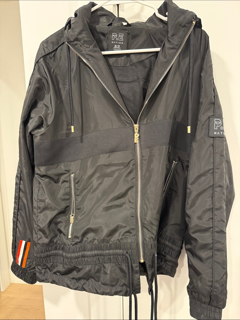 P.E Nation Black Hooded Windbreaker with Gold Zips